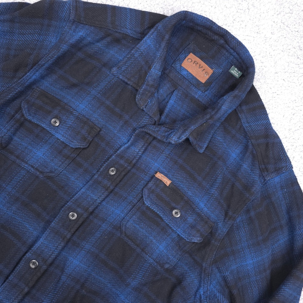 Orvis Jacket Shacket Flannel‎ Shirt Blue Plaid Long Sleeve Button Up Menswear XL